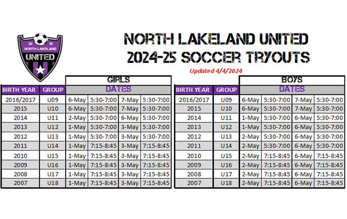 UPDATED - Tryout Schedule